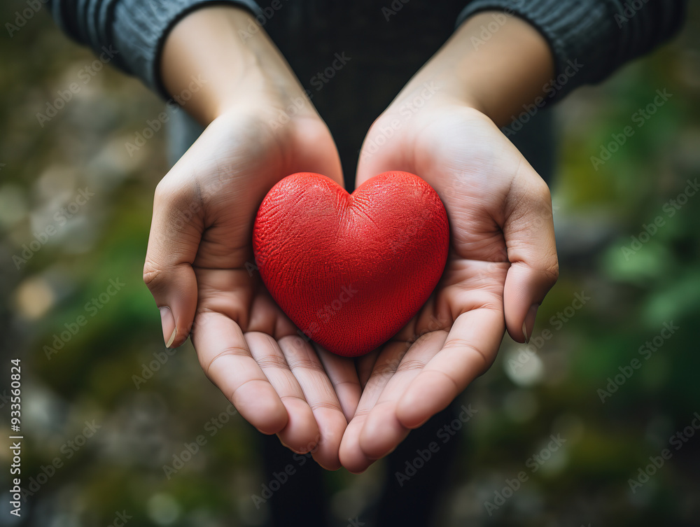 Generous Asian hand hold heart on orange Generous Asian hand hold heart on orange