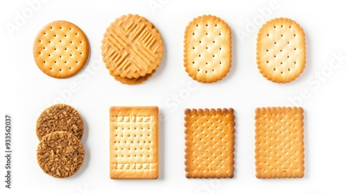 a selection of biscuits or crackers, shown in full length and isolated on a white background,generative ai