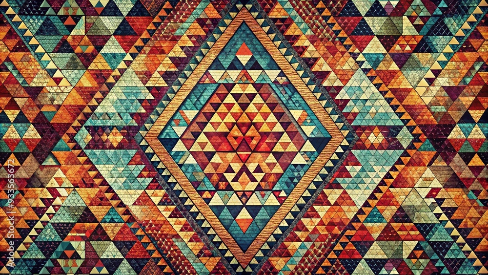 Digital Tapestry: Pixelated triangles, geometric patterns, intricate and layered Digital Tapestry: Pixelated triangles, geometric patterns, intricate and layered