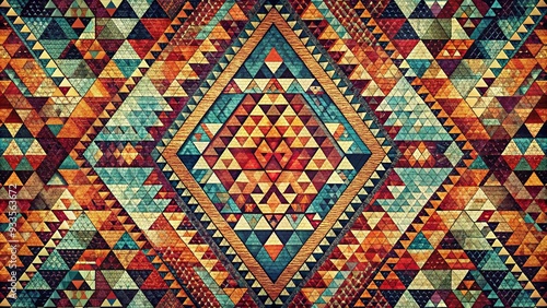 Digital Tapestry: Pixelated triangles, geometric patterns, intricate and layered