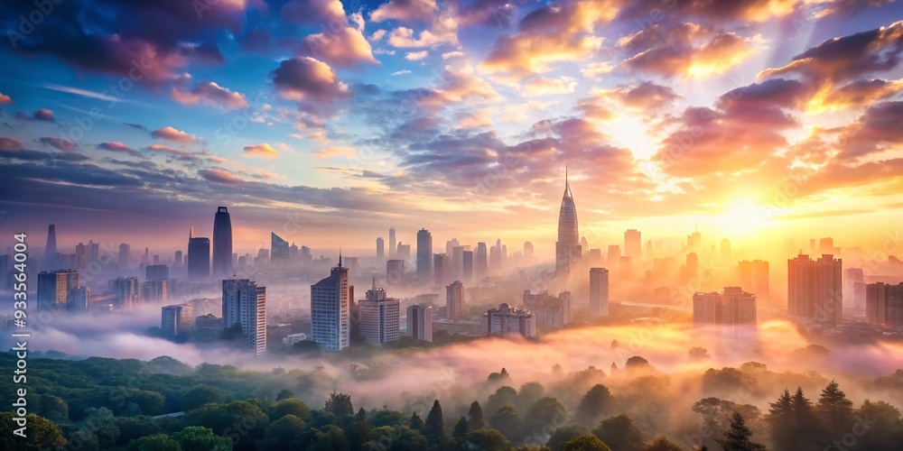 Dreamy Pastel: Soft, pastel-colored sunrise casting a dreamy and ethereal glow over the cityscape. Dreamy Pastel: Soft, pastel-colored sunrise casting a dreamy and ethereal glow over the cityscape.