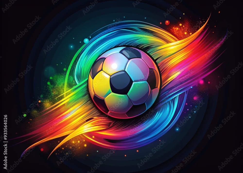Naklejka premium Dynamic Football Logo: Bold, energetic, football-inspired emblem with vibrant colors and striking shapes.