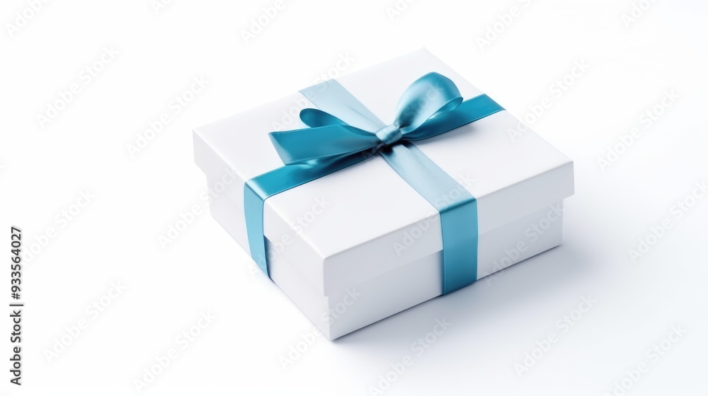 a white gift box with a blue ribbon, isolated on a pure white background, generative ai a white gift box with a blue ribbon, isolated on a pure white background, generative ai