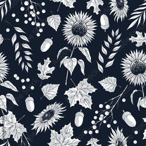 Autumn season monochrome pattern seamless