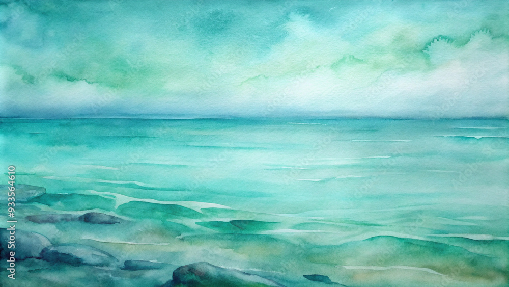 Calm Sea in Emerald Green Watercolor, Serene and Tranquil Design Calm Sea in Emerald Green Watercolor, Serene and Tranquil Design