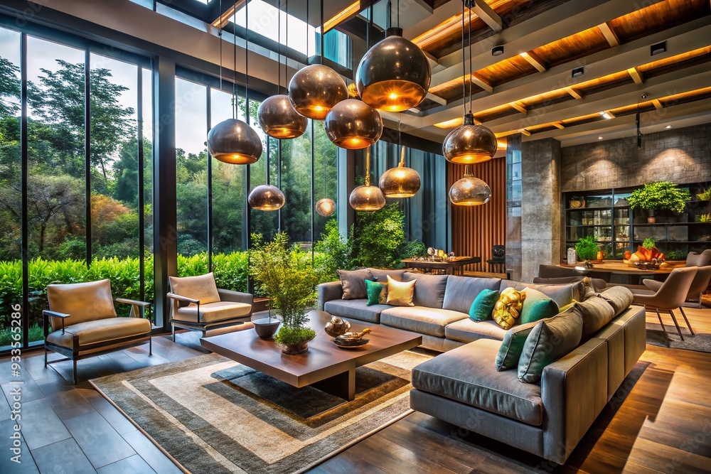 Naklejka premium Experimental Home Interiors: Avant-garde, unconventional, experimental lighting, unique materials, unexpected compositions