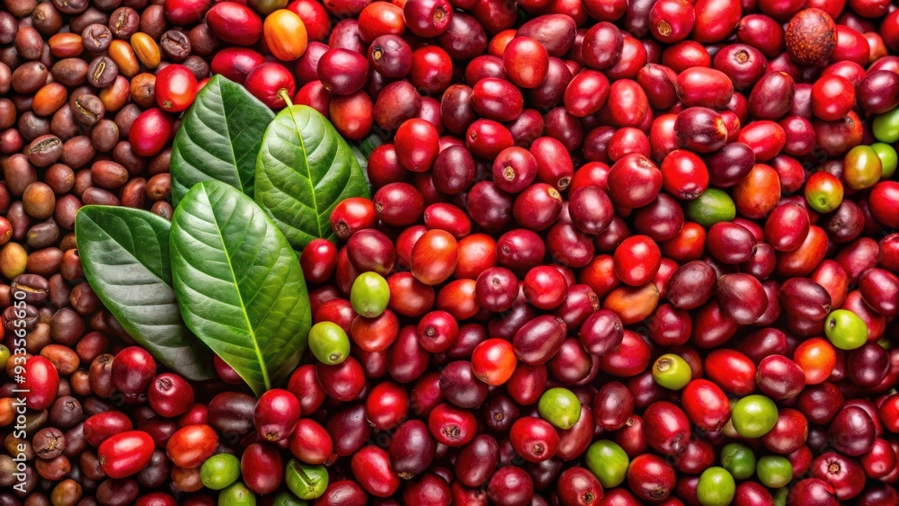 Collection of red coffee beans, ripe and unripe berries, coffee beans, red, collection, ripe, unripe, berries, agriculture Collection of red coffee beans, ripe and unripe berries, coffee beans, red, collection, ripe, unripe, berries, agriculture