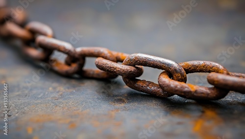 A close-up view of rusted chain links on an old weathered metal surface