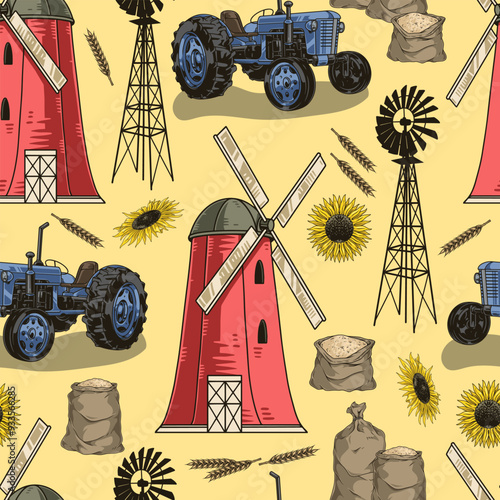 Agriculture industry pattern seamless colorful