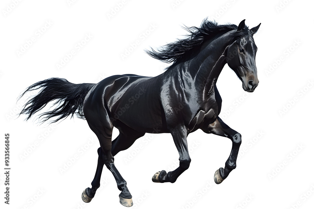 Beautiful black horse galloping isolated on white background Beautiful black horse galloping isolated on white background