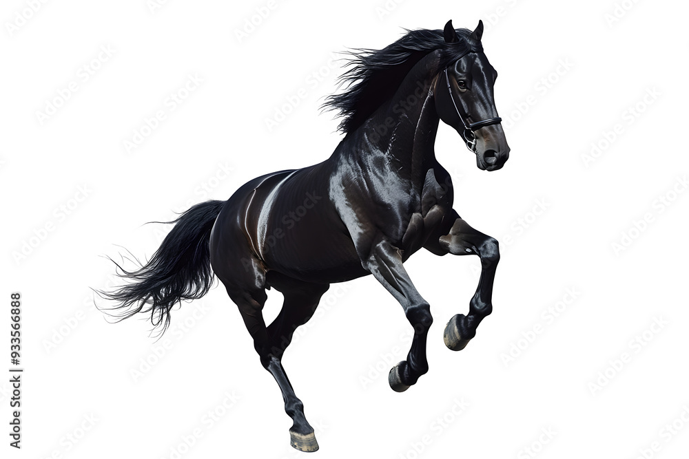 Beautiful black horse galloping isolated on white background Beautiful black horse galloping isolated on white background
