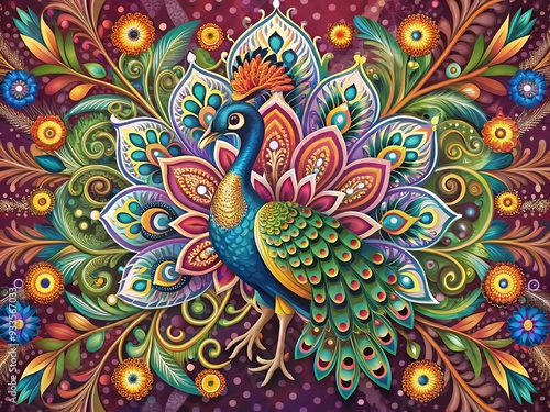 Wallpaper Mural Heritage Peacock Elegance: Intricate, ethnic, traditional, cultural, ornate Torontodigital.ca