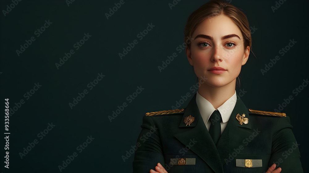 Confident Military Woman in Uniform with Crossed Arms in Bold 3D Rendering Confident Military Woman in Uniform with Crossed Arms in Bold 3D Rendering