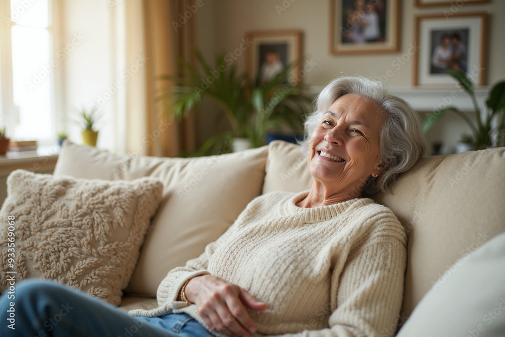 Joyful Senior Woman Relaxing at Home: Ideal for Wellness Campaigns, Retirement Planning, and Lifestyle Blogs Joyful Senior Woman Relaxing at Home: Ideal for Wellness Campaigns, Retirement Planning, and Lifestyle Blogs