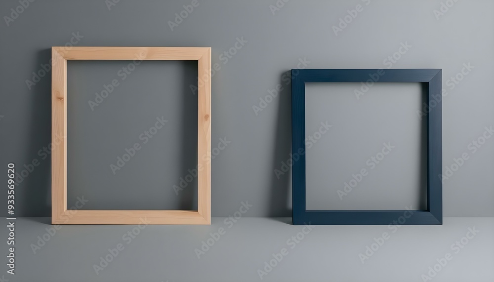 Two wooden frames on a gray background with room for copy space advertising Two wooden frames on a gray background with room for copy space advertising