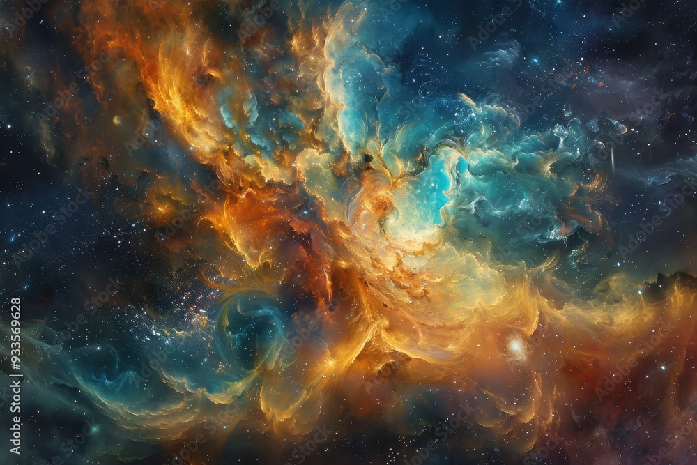 Obraz premium A Cosmic Tapestry of Glowing Nebulae and Stars