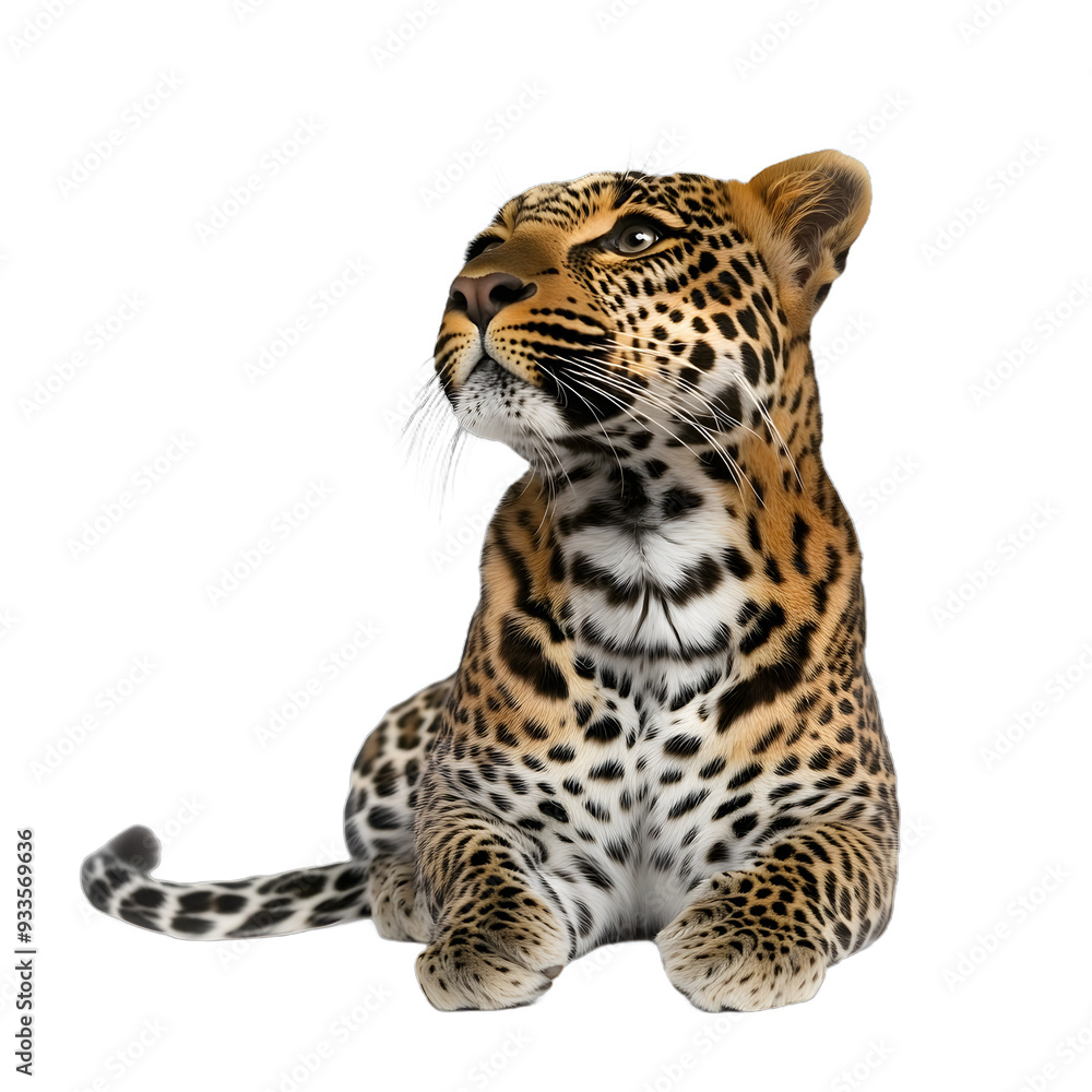 Fototapeta premium [Transparent Background PNG]Leopard Looking Up Isolated on White Background