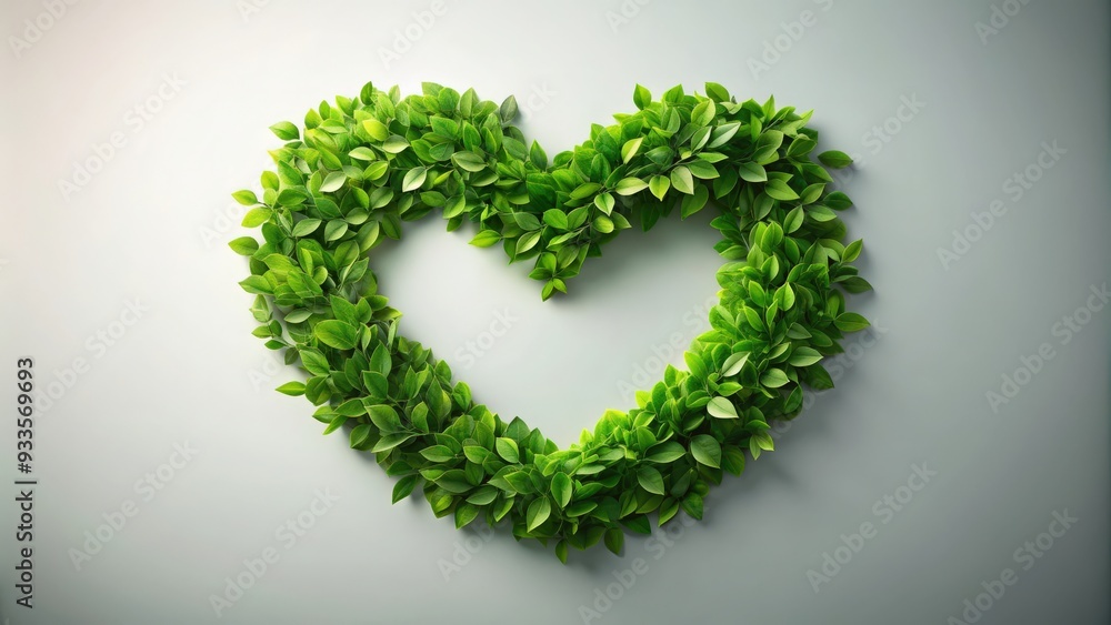Heart shape made of green leafs on light background, symbolizing ecology and nature, heart shape, green, leafs, clean Heart shape made of green leafs on light background, symbolizing ecology and nature, heart shape, green, leafs, clean