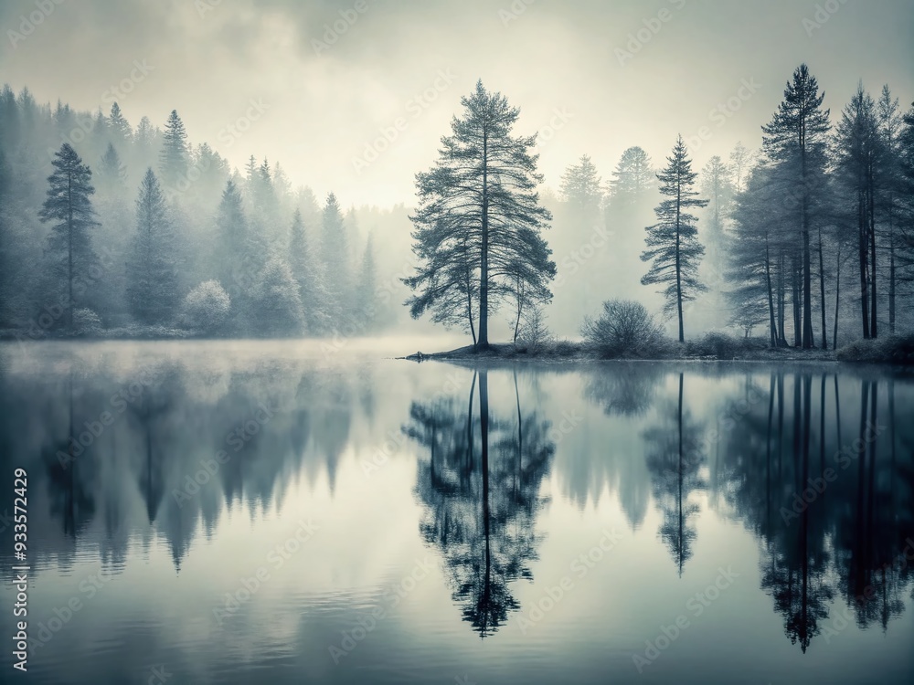 Obraz premium Silent Woods: Lonely, Still, Nostalgic, Monochromatic, Reflective