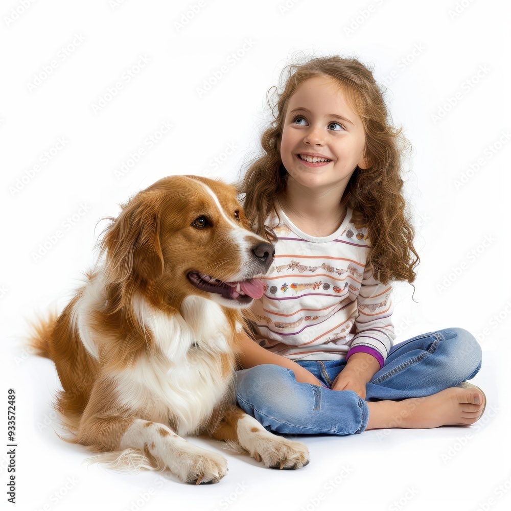 Girl's Best Friend: A young girl beams with joy, her loyal canine companion by her side, capturing the pure innocence and unbreakable bond between a child and their pet. Girl's Best Friend: A young girl beams with joy, her loyal canine companion by her side, capturing the pure innocence and unbreakable bond between a child and their pet.