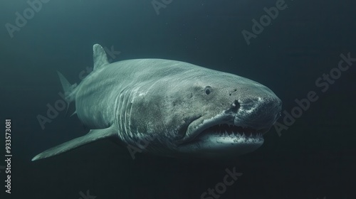 4K Realistic Massive Greenland shark in deep Arctic waters,