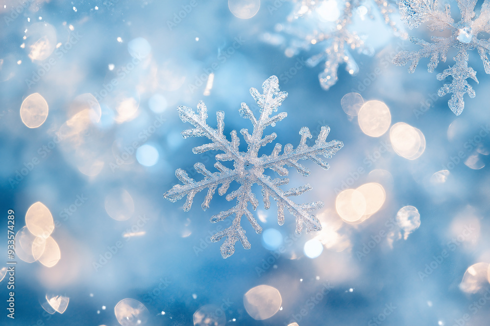 A close-up of a delicate snowflake with intricate details against a soft blue background, representing the uniqueness and beauty of nature during winter. A close-up of a delicate snowflake with intricate details against a soft blue background, representing the uniqueness and beauty of nature during winter.