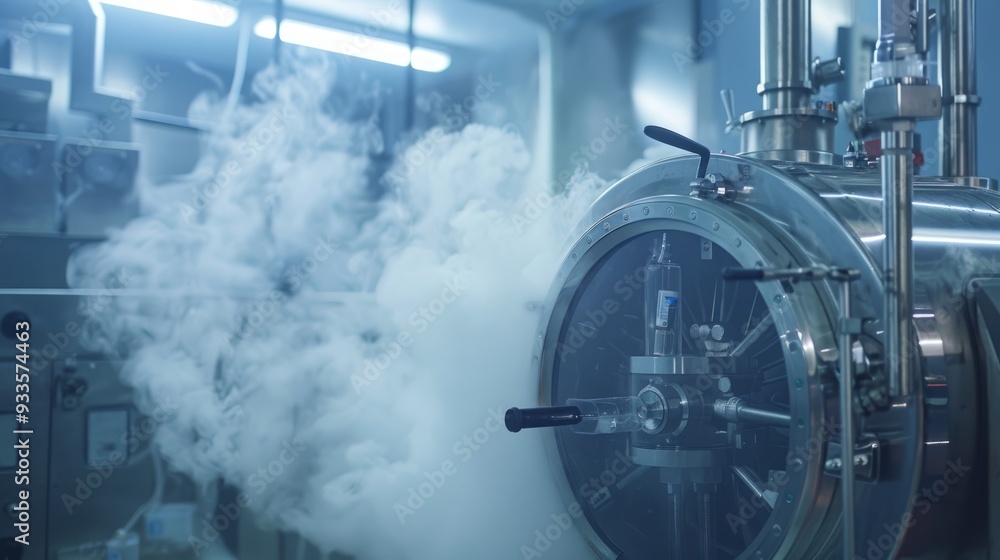 A cuttingedge laboratory environment that highlights advanced machinery with prominent steam and smoke effects present A cuttingedge laboratory environment that highlights advanced machinery with prominent steam and smoke effects present