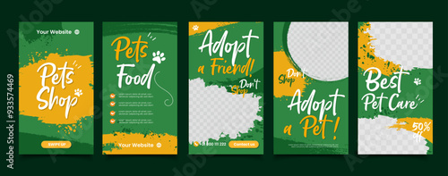 Set of Social media Story templates for pet shop, dog grooming and sale promotion.