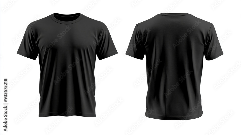 Black T-shirts front and back view, used as design template isolated on white background .generative ai