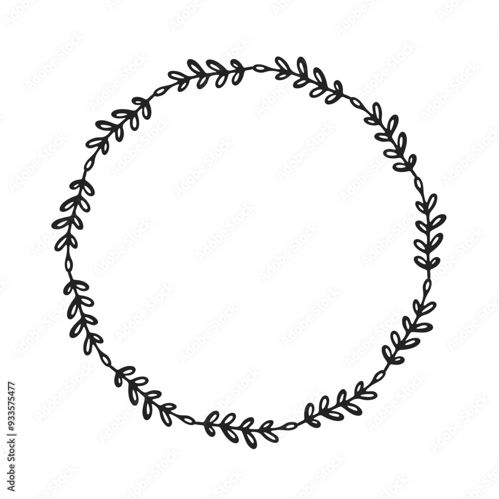 Round floral flower bud branch frame hand drawn vector element Round floral flower bud branch frame hand drawn vector element