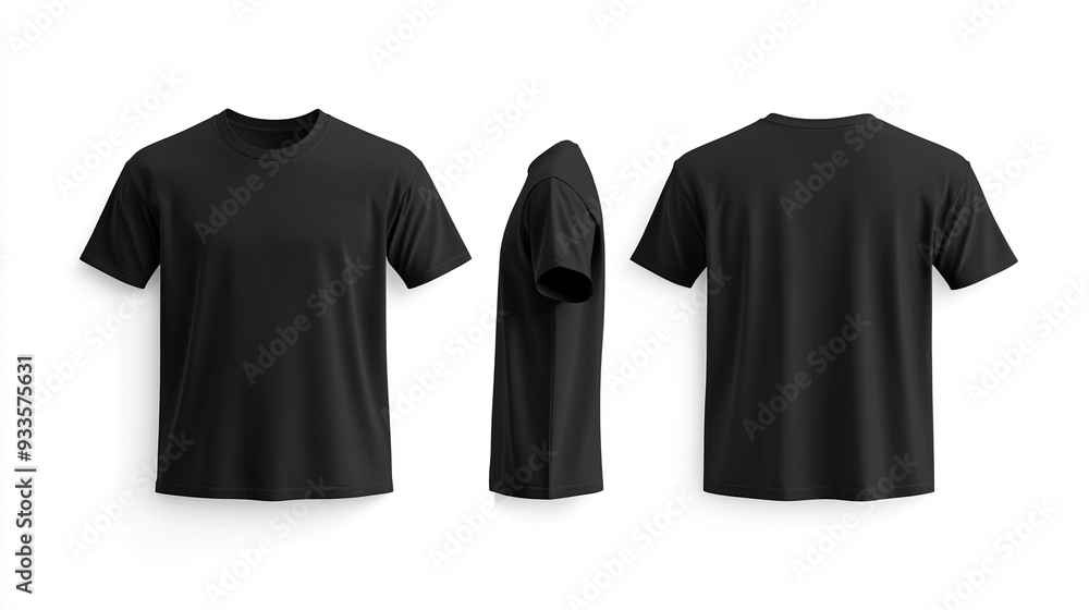Black T-shirts front and back view, used as design template isolated on white background .generative ai Black T-shirts front and back view, used as design template isolated on white background .generative ai