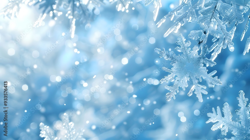 Abstract Blue Winter Background with Snowflakes and Bokeh Effect Abstract Blue Winter Background with Snowflakes and Bokeh Effect
