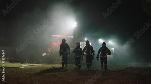 Four Firefighters doing their job at night