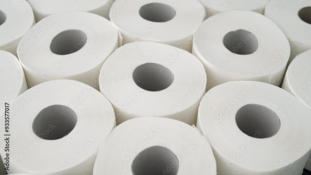 Many toilet paper rolls packed close to each other rotating. Toilet paper rolls background. Many toilet paper rolls packed close to each other rotating. Toilet paper rolls background.