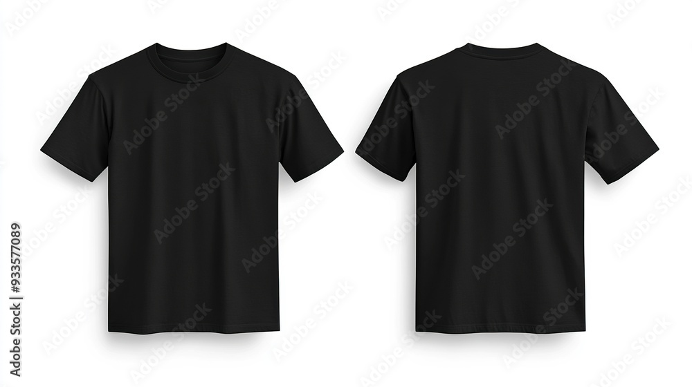 Black T-shirts front and back view, used as design template isolated on white background .generative ai Black T-shirts front and back view, used as design template isolated on white background .generative ai