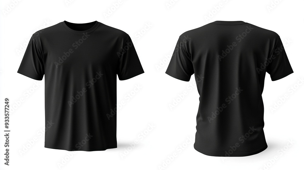 Black T-shirts front and back view, used as design template isolated on white background .generative ai Black T-shirts front and back view, used as design template isolated on white background .generative ai