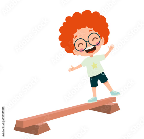 cute boy trying to balance on the obstacle