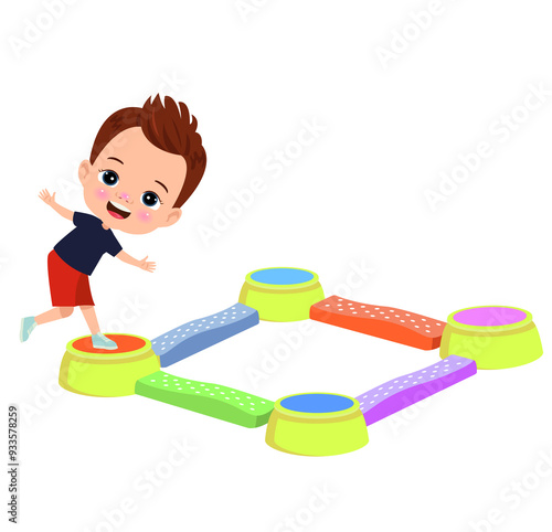 cute boy trying to balance on the obstacle