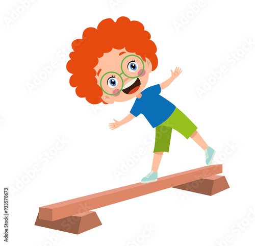 cute boy trying to balance on the obstacle