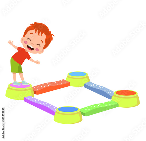 cute boy trying to balance on the obstacle