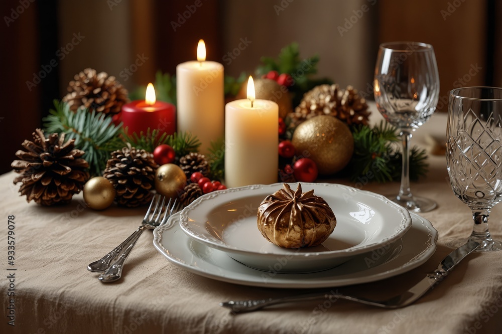 dinner table setting with christmas decoration dinner table setting with christmas decoration