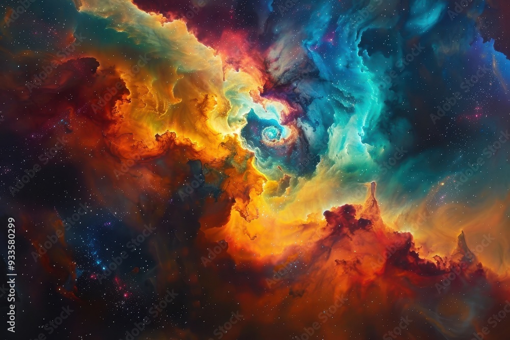 A Cosmic Nebula with Swirling Colors and Scattered Stars A Cosmic Nebula with Swirling Colors and Scattered Stars