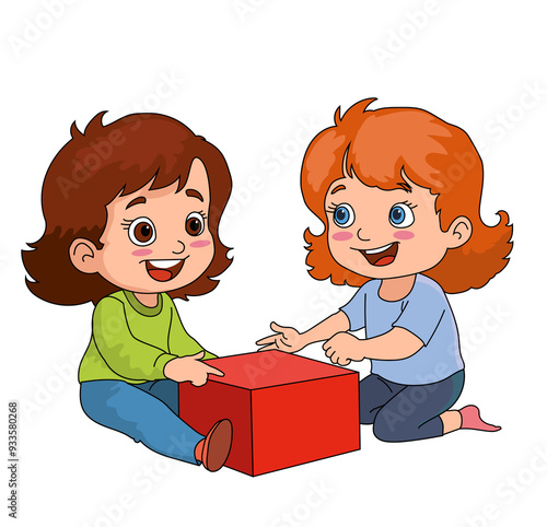 Vector Illustration Of Kid Playing With Building Blocks