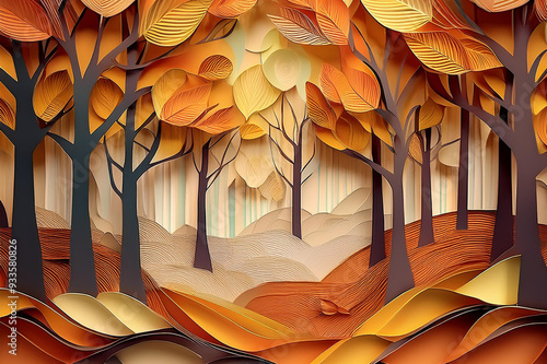 Paper layer forest autumn landscape