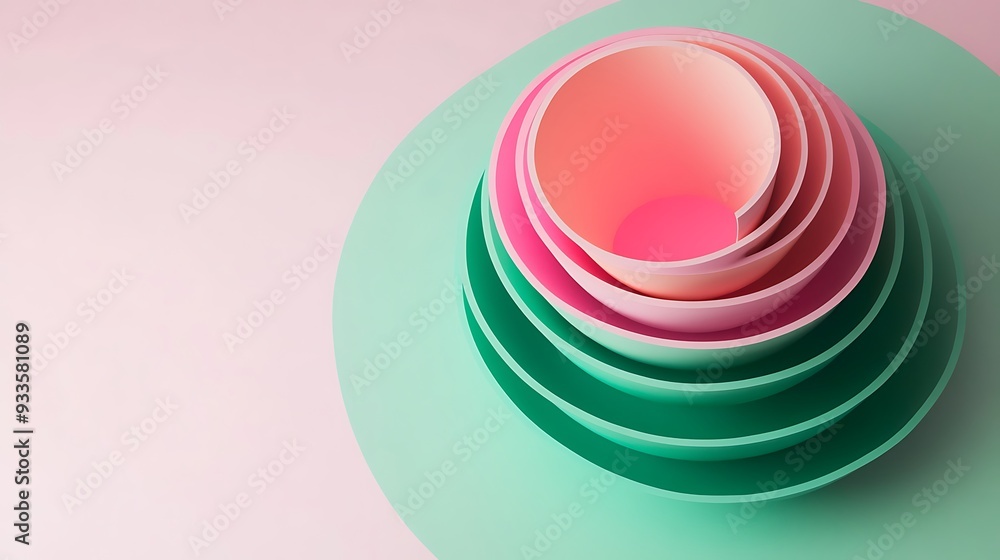 Abstract Isometric Funnel Chart with Layered Cones in Green and Pink Tones on White Background - Minimalistic High-Angle View in Hyper-Realistic Style Abstract Isometric Funnel Chart with Layered Cones in Green and Pink Tones on White Background - Minimalistic High-Angle View in Hyper-Realistic Style