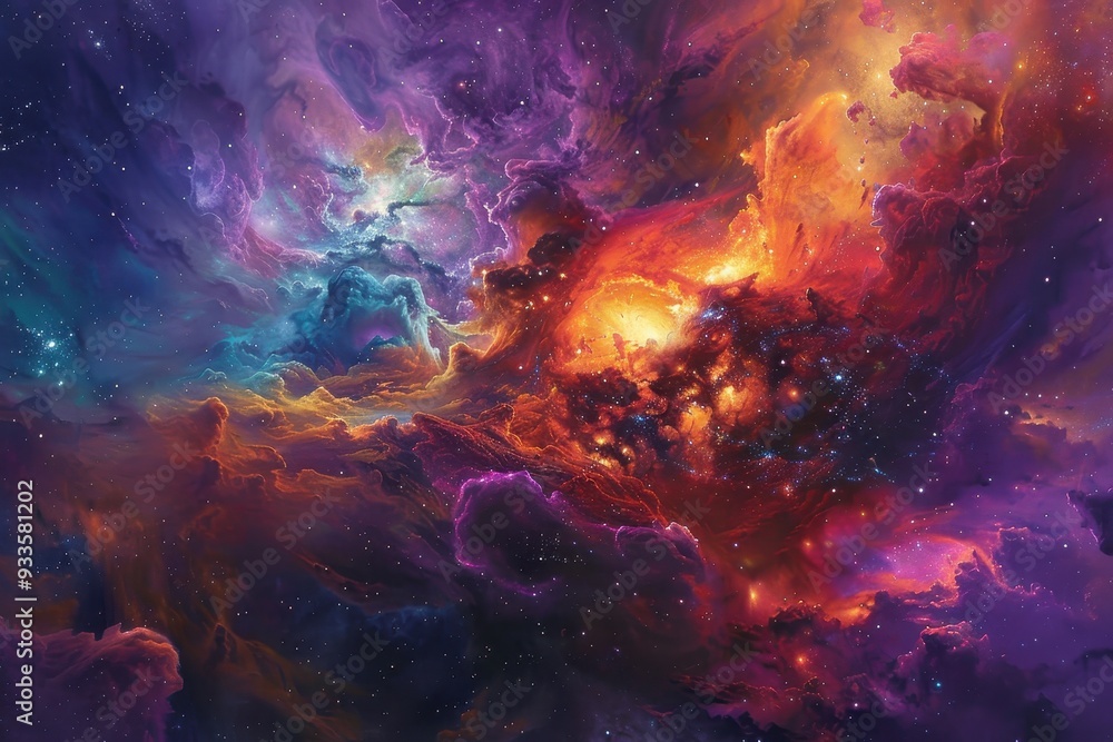 Cosmic Nebula with Vibrant Colors and Scattered Stars Cosmic Nebula with Vibrant Colors and Scattered Stars