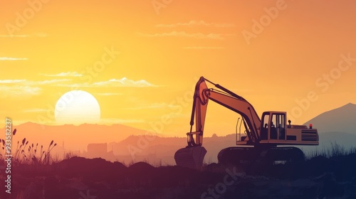 Wallpaper Mural Excavator at Sunset - A Silhouetted Construction Scene Torontodigital.ca