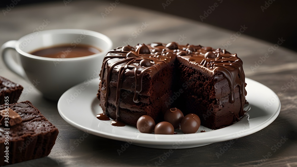 brownie with hot chocolate and chocolate balls brownie with hot chocolate and chocolate balls