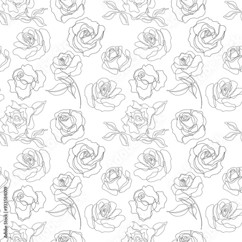Seamless pattern with hand drawn roses continuous line. Floral background.