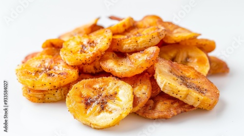 Banana chips on a white background crispy